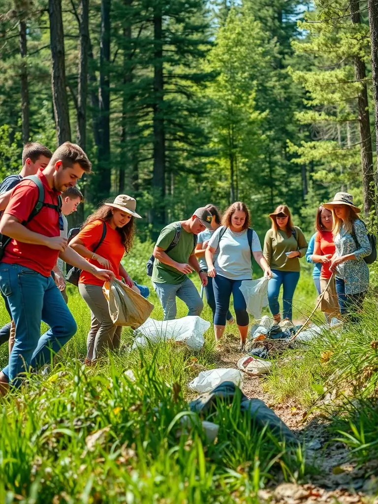 Volunteers cleaning up the shoreline of the AURIGIE PECHE pond, collecting litter and debris to maintain a healthy aquatic ecosystem.